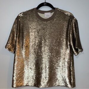 Cinq a Sept XS GILES Gold Sequin Short Sleeve Sweatshirt Top